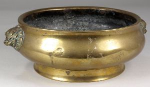 A Chinese bronze censer with lion mask handles, bears six character Xuande mark, 19cm. wide.
