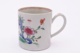 A Chaffer’s Liverpool coffee can with grooved loop handle, painted in the famille rose palette