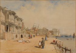 Attributed to George Clarkson Stanfield [1828-1878] Greenwich; figures on a quayside in the