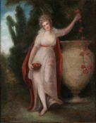 Circle of Angelica Kaufmann [1741-1807] An Allegory of Autumn; a lady holding a string of fruit in