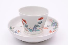 A Chantilly trembleuse saucer and matched small bearker painted in the Kakiemon palette with