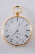 Barwise. An 18ct gold cased, key wound duplex openface pocket watch, the circular white enamel