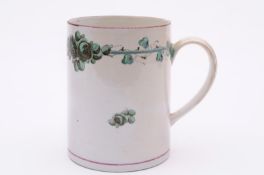 A Champion’s Bristol large cylindrical mug with moulded loop handle, painted in green camieu with