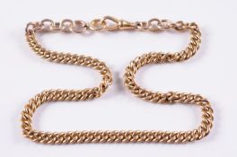 A 9ct gold curb link watch chain with swivel and bolt ring attached.