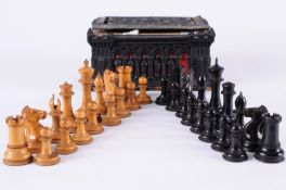 An early Jaques  boxwood and ebony Staunton pattern chess set the white king stamped J.Jaques,