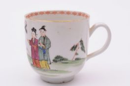 A Champion’s Bristol coffee cup with plain loop handle, painted in Chinese famille rose style with