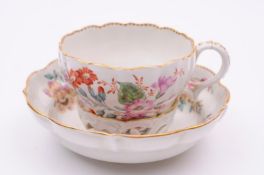 A Champion’s Bristol large trembleuse cup and saucer of fluted double ogee form, the cup with