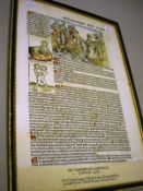 NUREMBURG CHRONICLE: Folio CCXV11, single sheet later hand colouring, framed & double-glazed, c1493.