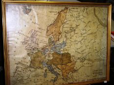 A George III pen, ink and coloured map of Europe inscribed beneath title `Executed by J Short,