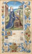 ILLUMINATED MANUSCRIPT: the Virgin Mary and her cousin Elisabeth at prayer, before the births of