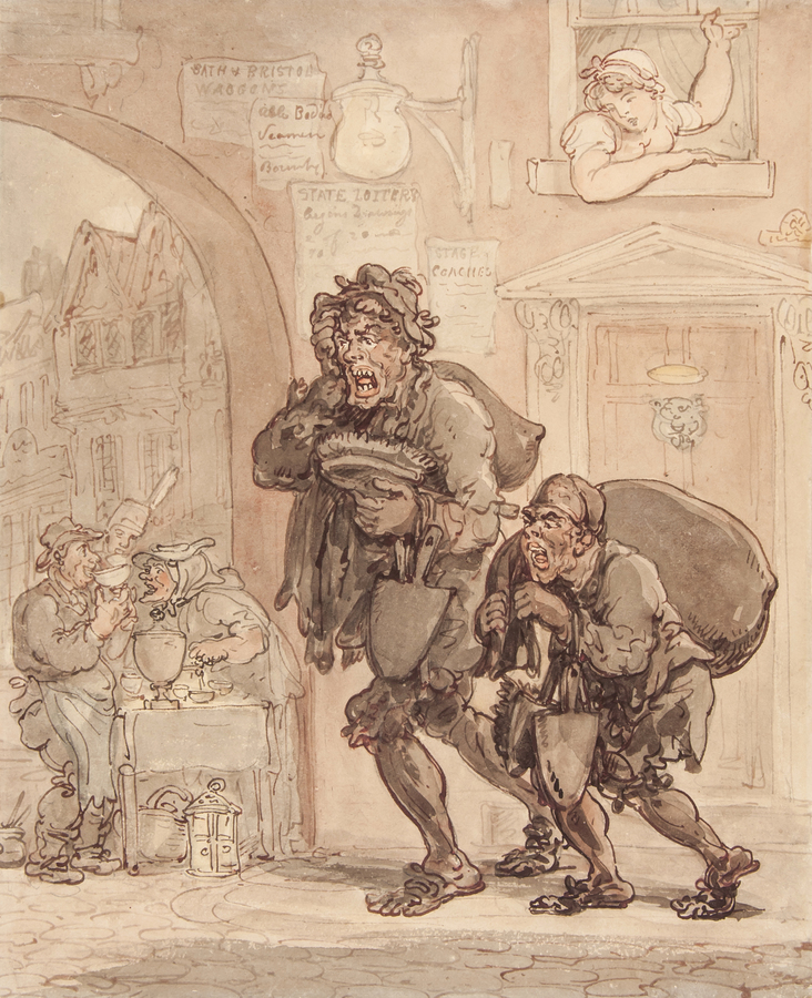 Rowlandson (Thomas) A pair of coal sellers [?] crying their wares pencil, pen and ink, and