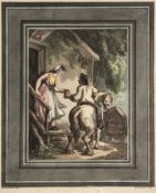 Rowlandson (Thomas) [Country Scenes] 4 hand-coloured aquatints with grey wash borders by