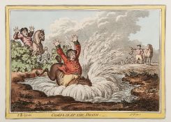 Gillray (James) [Hunting Scenes] the set of 4 hand-coloured etchings with aquatint with yellow