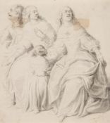 English School (18th Century) A group portrait of two ladies, a young girl, and a gentleman black