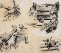 Terence Cuneo (1907-1996) Engineering vignettes black chalk, heightened with body white, signed