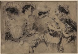 Circle of Jean-Antoine Watteau Head studies of a woman and man black chalk with touches of white,