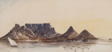 English Colonial School (19th Century) Table Mountain from Cape Bay watercolour, heightened with