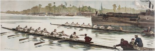 John Charles Dollman (1851-1934) Wood-engraving of the Oxford-Cambridge Boat Race with hand-