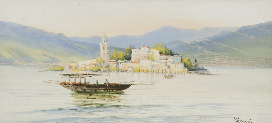School of Gianni (19th Century) Isola Bella gouache, signed Gianni lower right, 18.5 x 40.5cm (7 1/