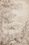 French School (18th Century) Landscape with village beyond pen and brown ink, on laid paper with