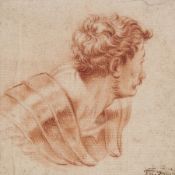 Attributed to Jacob Frey Head and shoulders of a soldier in armour red chalk, on laid paper,