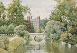 William Fraser Garden (1856-1921) St John`s College, Cambridge, from the Backs watercolour, signed