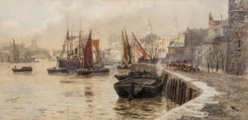 Herbert Menzies Marshall (1841-1913) Tower Quay watercolour over pencil with scratching out, signed