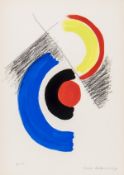 DS Sonia Delaunay (1885-1979) Untitled pochoir in colours with charcoal additions, signed in