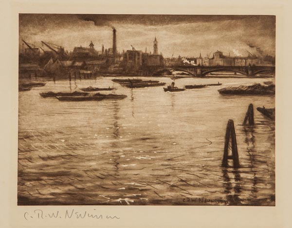 DS C.R.W. Nevinson (1889-1946) (after) View of the Thames, Waterloo Bridge heliogravure, ca. 1920,