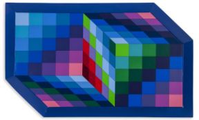 DS Victor Vasarely (1906-1997) Gestalt-Sin screenprint in colours on plastic, 1970, signed in blue