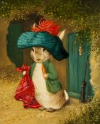 A. (S.) A pair of oil on panel illustrations one depicting Peter Rabbit, the other Benjamin Bunny,