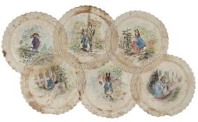 [Potter (Beatrix)] A set of six doyleys depicting Peter Rabbit, Mr. & Mrs. Rabbit and the Flopsy