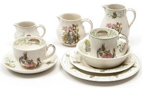 Wedgwood 9-piece tea set all with illustrations from the Tale of Peter Rabbit, with borders and