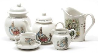 Wedgwood A selection of Wedgwood pottery Beatrix Potter children`s teawares comprising three