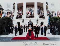 Reagan (Ronald W.) and Margaret Thatcher.  signed photograph of Regan and Thatcher outside the