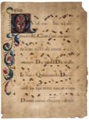 Choirbooks, 2 leaves from a very large manuscript, 5 lines, with music on a 5-line red stave, 2