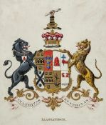 Heraldry Paintings.-  Rolls of Llangattock and Gwyn families, 2 watercolour coats of arms, on paper,