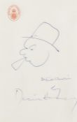 Healey (Dennis) Cartoon sketch of Churchill pen and ink cartoon, on House of Commons notepaper,