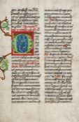 Missals, bifolium 32 lines, double column, initials and headings in red, rubricated, removed from