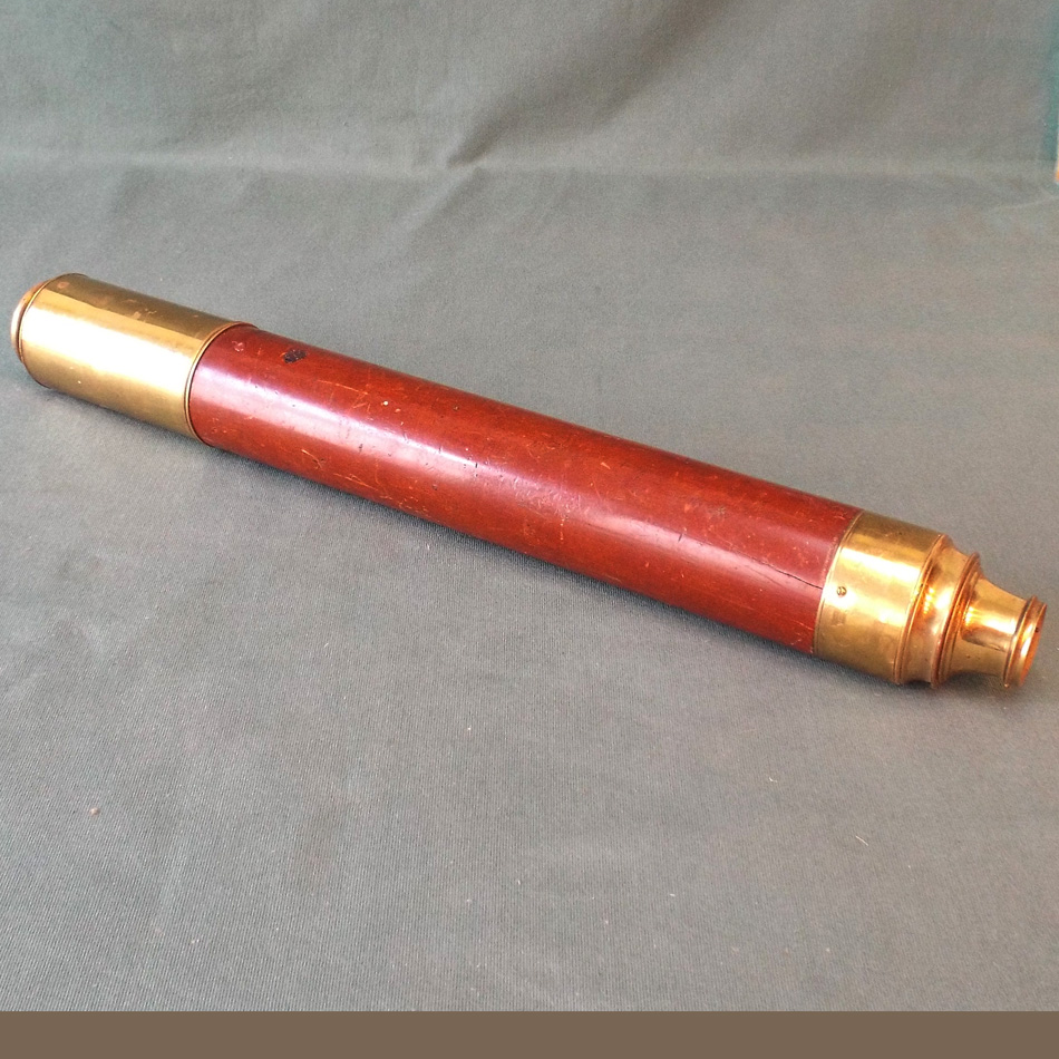 LARGE MAHOGANY AND BRASS TELESCOPE.