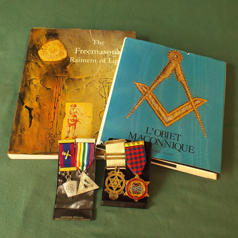 COLLECTION OF MASONIC ITEMS INCLUDING 2 BOOKS, ONE ENTITLED L`OBJECT MASONNIQUE, THE OTHER THE