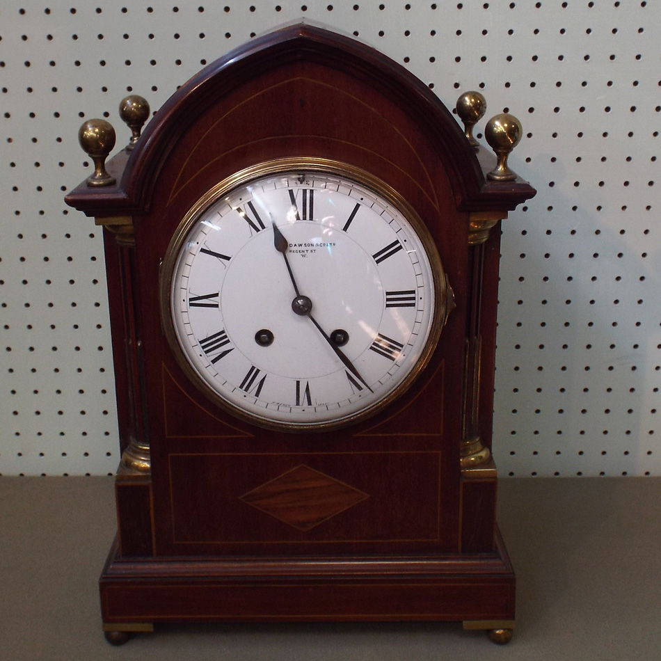 LATE VICTORIAN STRIKING BRACKET CLOCK BY DAWSON AND COMPANY REGENT STREET LONDON WITH INLAID