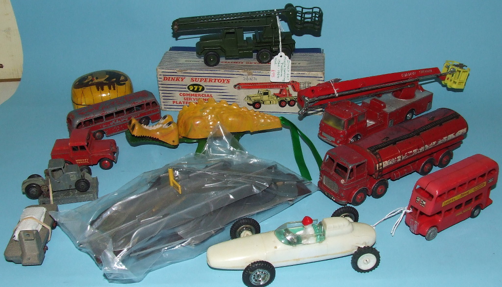 A Tri-ang Minic Jabberwock clockwork crocodile, a Corgi Major Toys Snorkel fire engine, and other