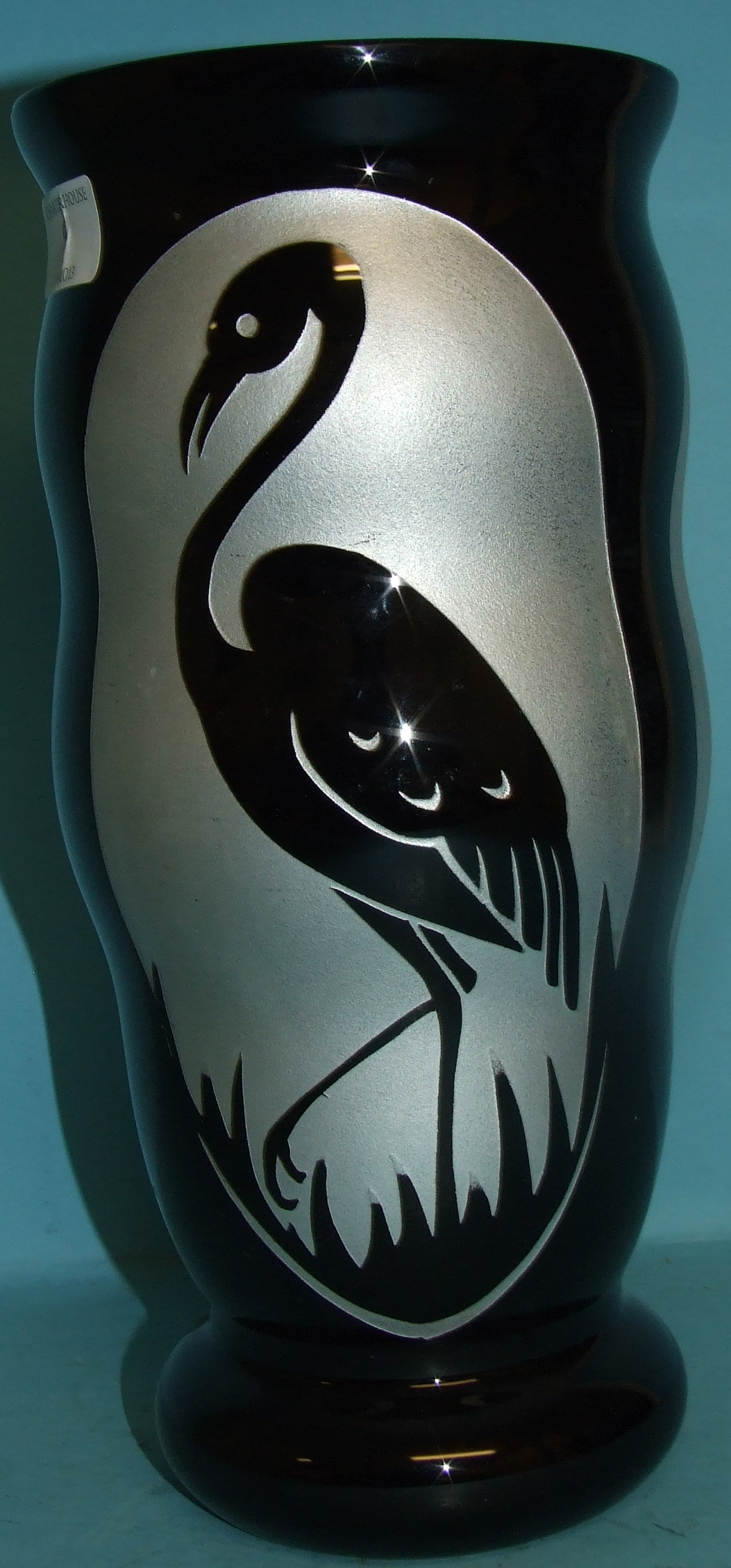 A Paul Heller Artver glass vase, decorated three flamingoes on a silver ground, 29.5 cm high