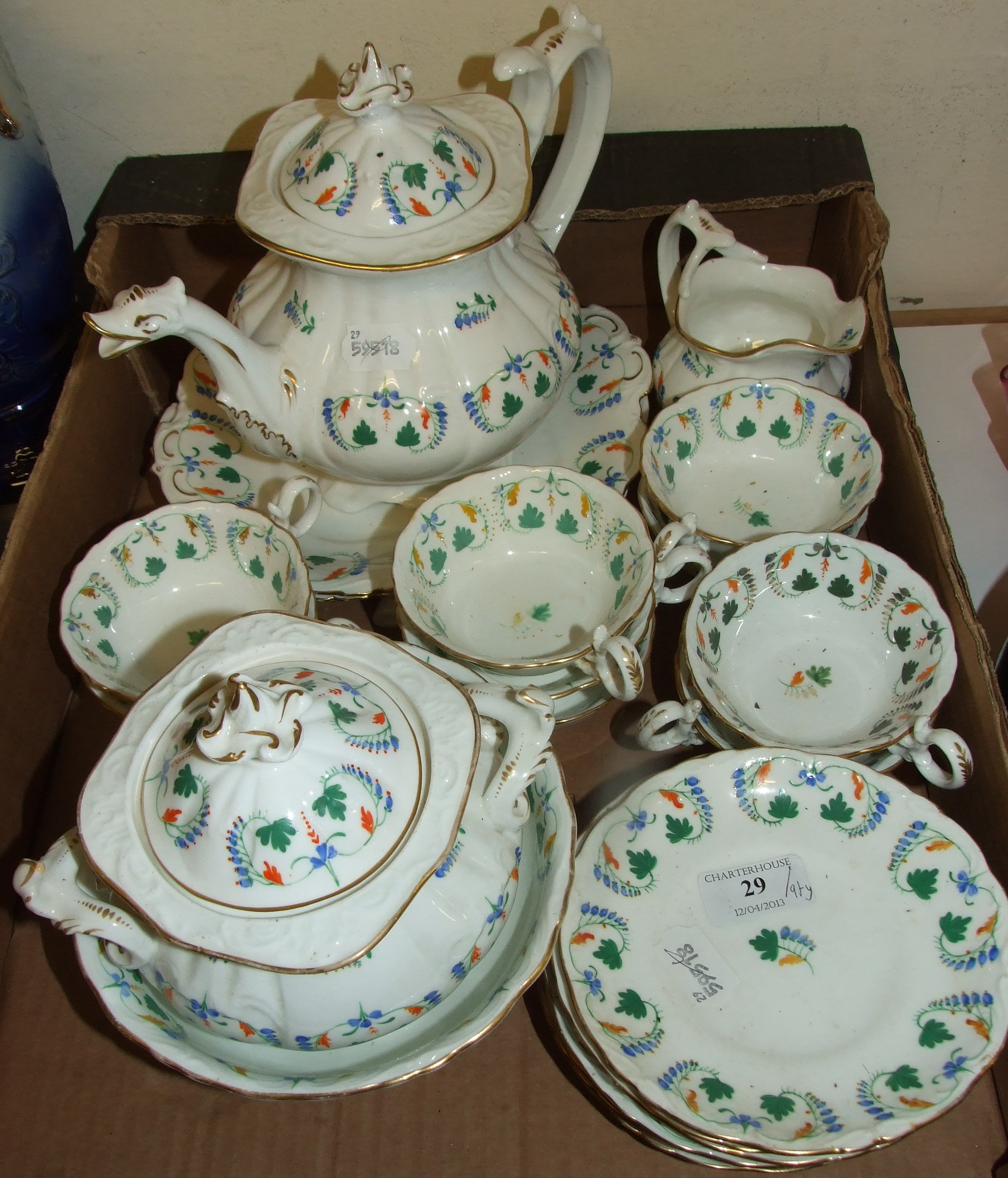 A Victorian tea set, with floral decoration (a.f.) (qty)