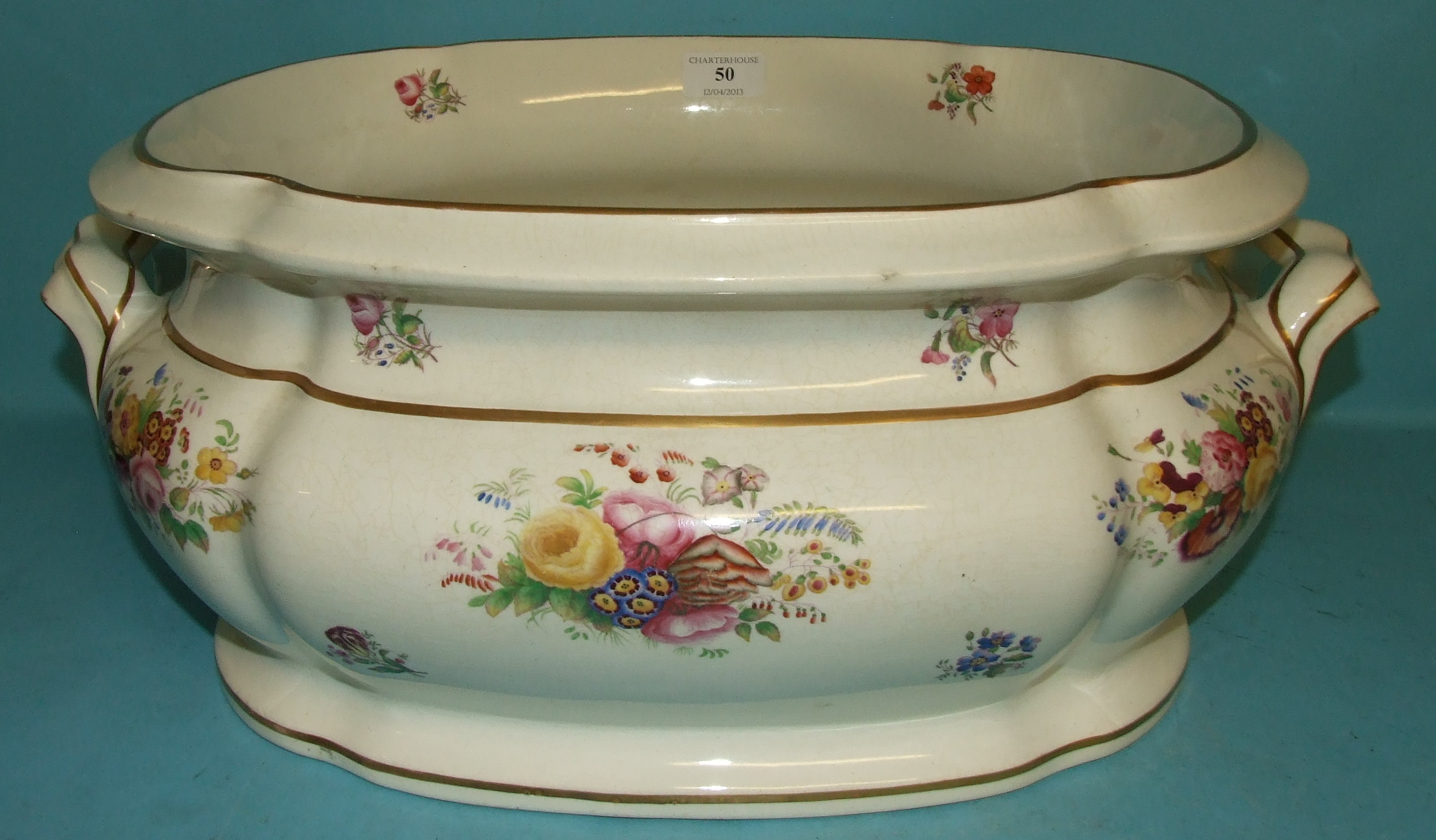 A Copeland foot bath, decorated flowers, 7028, 48 cm wide