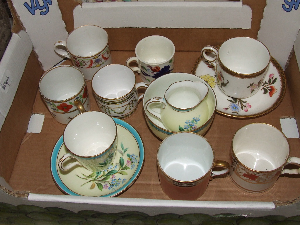 A Worcester porcelain cup and saucer, decorated flowers, other teawares and coffee cans (box)