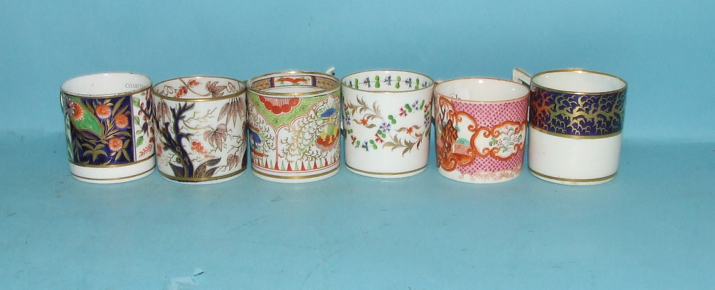 A Crown Derby coffee can, with blue and gilt decoration, and five other coffee cans (a.f.) (6)