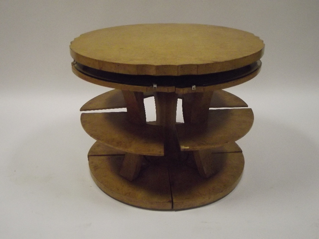 An Art Deco nest of tables, attributed to the Epstein Brothers, veneered in birdseye maple, 75.5