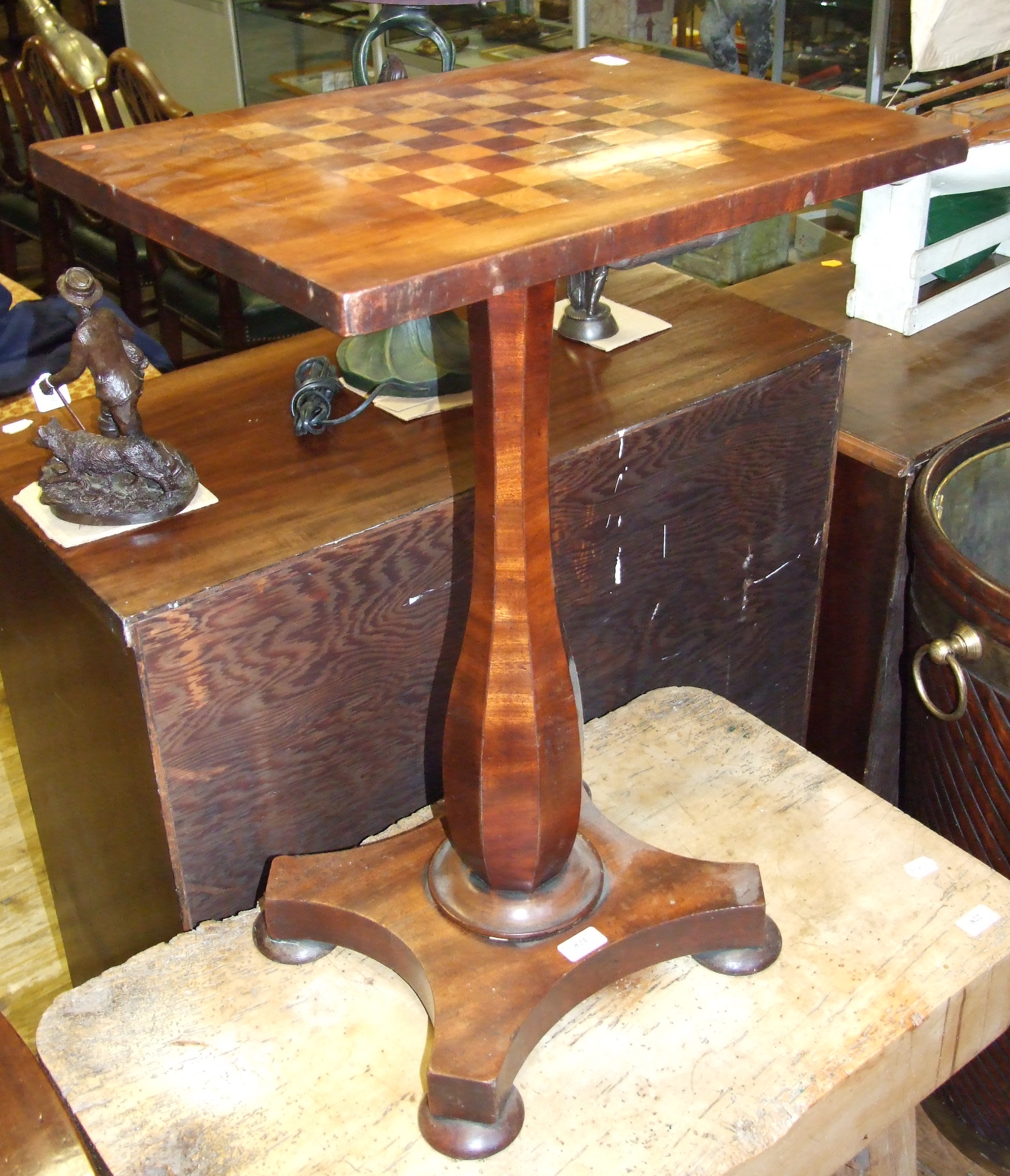 A Victorian mahogany games table, inlaid for chess, 51 cm wide